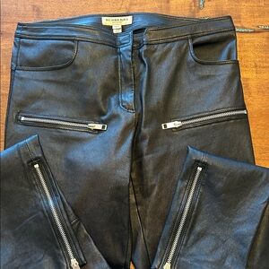 Burberry Black leather skinny moto pants